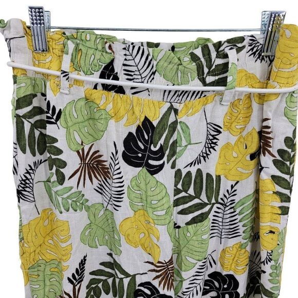 Vintage 80's Palazzo Pants M Tropical Print Linen High Waisted Wide Leg Beach - Picture 7 of 10